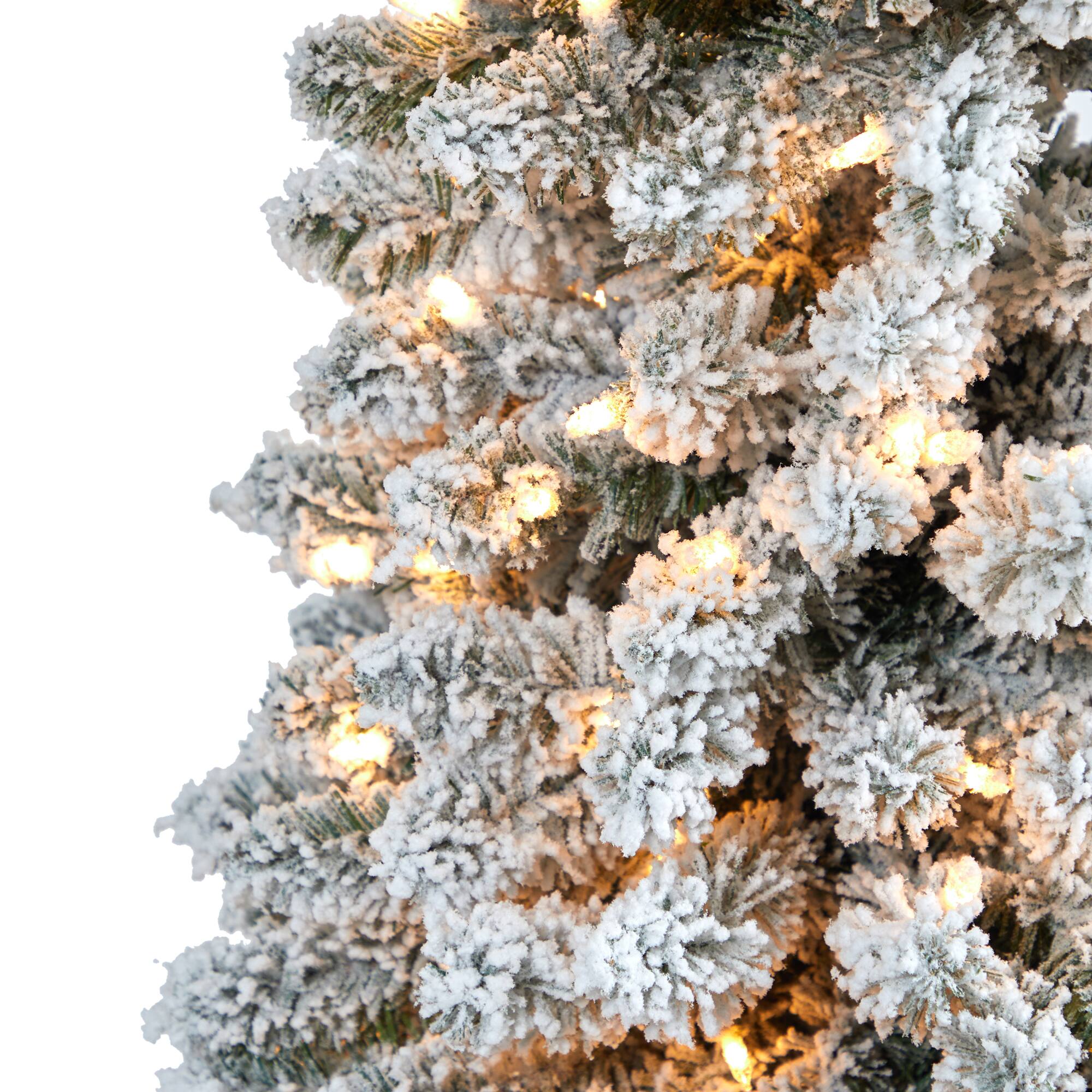 7ft. Pre-Lit Flocked Pencil Artificial Christmas Tree with Clear LED Lights